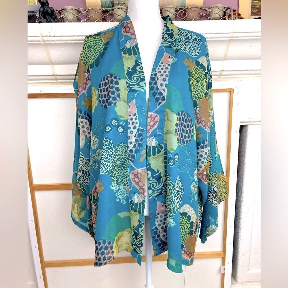 Original Anthony VTG Asian floral print and butterfly sleeved open kimono lined